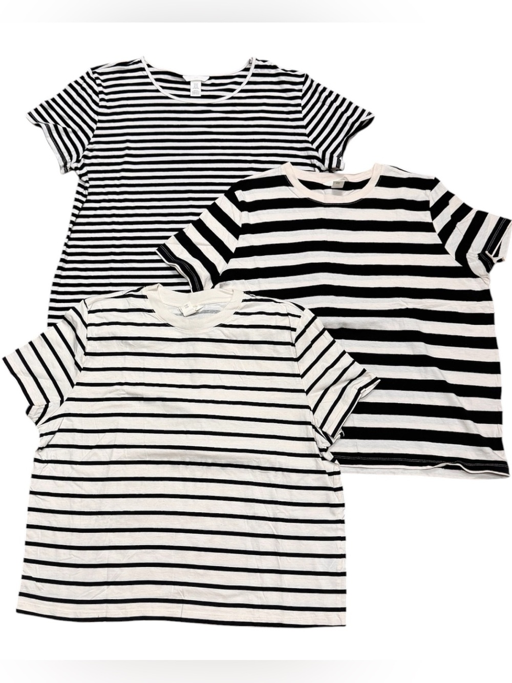 H&M Sz XL T-shirt lot 3 Black and off White Striped tops Classic Preppy Capsule